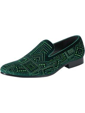 Amali Men's Green Enzo Velvet Tuxedo Loafers Slip On Formal Wedding Dress Shoes
